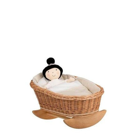 Wicker Rocking Cradle Mimi Natural - White Bedding