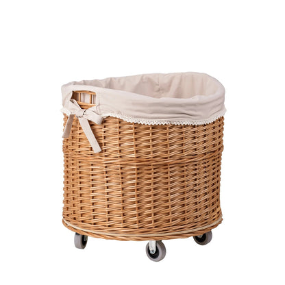 Caros wicker storage basket with wheels and handle