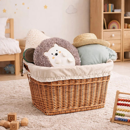 Mivella wicker storage basket for decorative shelving full of toys